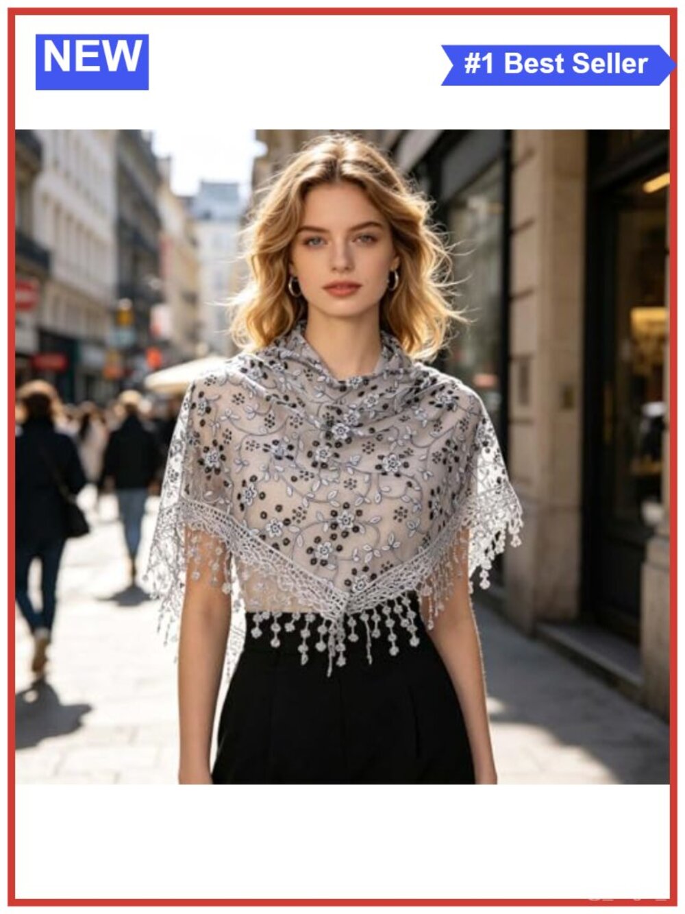 Women's Sheer Floral Lace Triangular Shawl Scarf Wrap